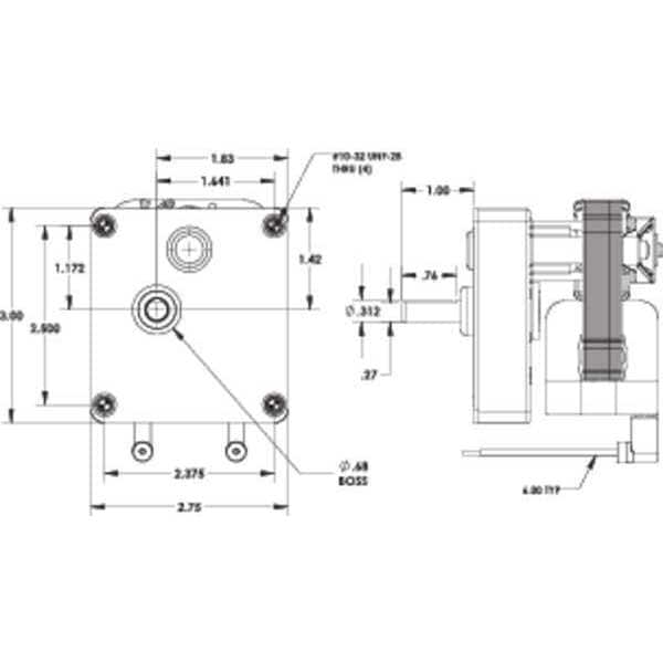 AC Gearmotor, 50.0 in-lb Max. Torque, 1.1 RPM Nameplate RPM, 115V AC Voltage, 1 Phase