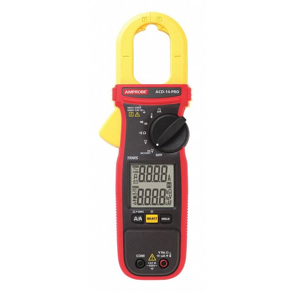 Clamp Meter, Dual LCD, 600 A, 1.1 in (28 mm) Jaw Capacity, Cat III 600V Safety Rating