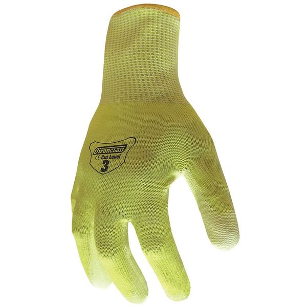 Hi-Vis Cut Resistant Coated Gloves, Cut Level, Polyurethane, M, 1 PR