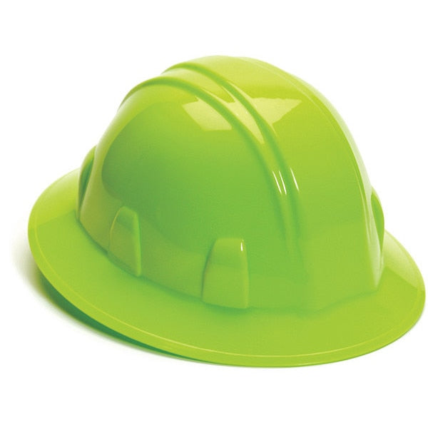 Full Brim Hard Hat, Type 1, Class E, Ratchet (4-Point), Hi-Vis Lime
