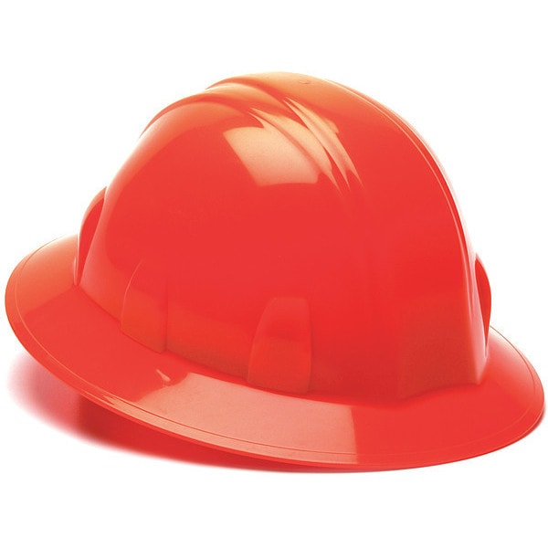 Full Brim Hard Hat, Type 1, Class E, Ratchet (4-Point), Hi-Vis Orange
