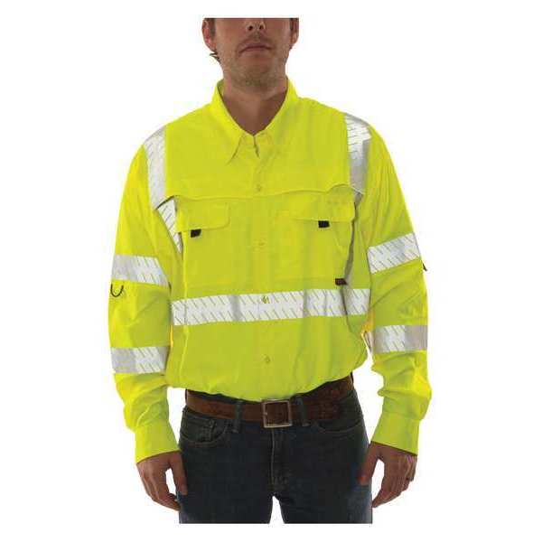 Job Sight Work Shirt, Size 2XL, Hi-Vis Green/Yellow