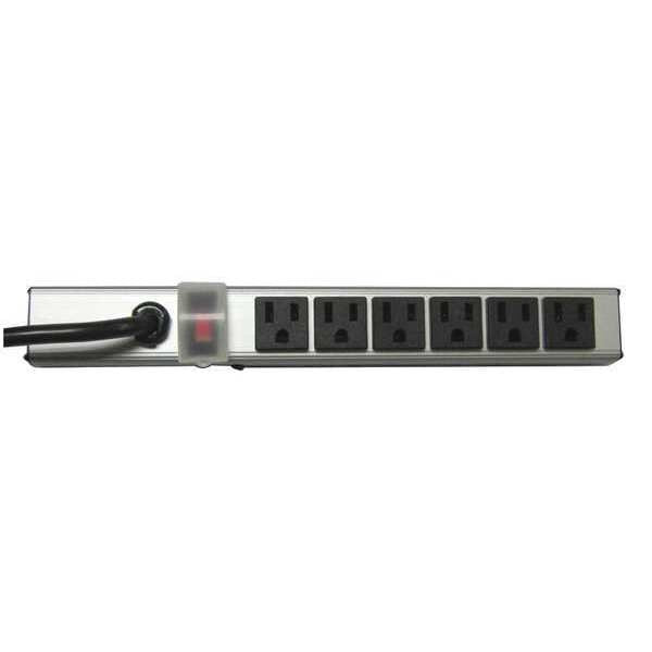 Outlet Strip, 15 ft., 6 Outlets, Aluminum