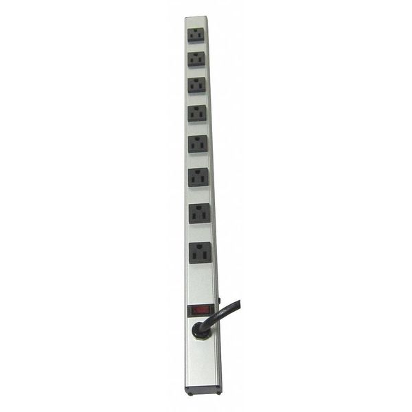 Outlet Strip, 6 ft., 8 Outlets, Aluminum