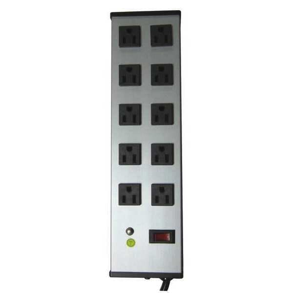 Outlet Strip, 6 ft., 10 Outlets, Aluminum
