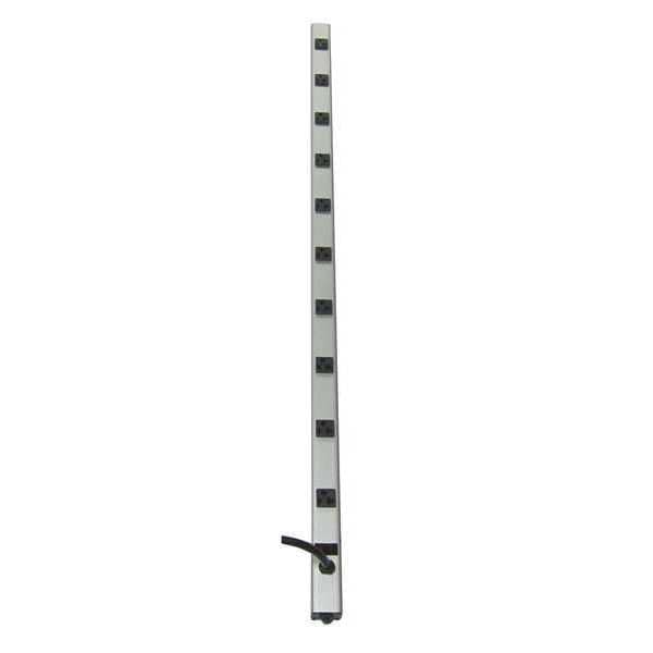 Outlet Strip, 15 ft., 10 Outlets, Aluminum