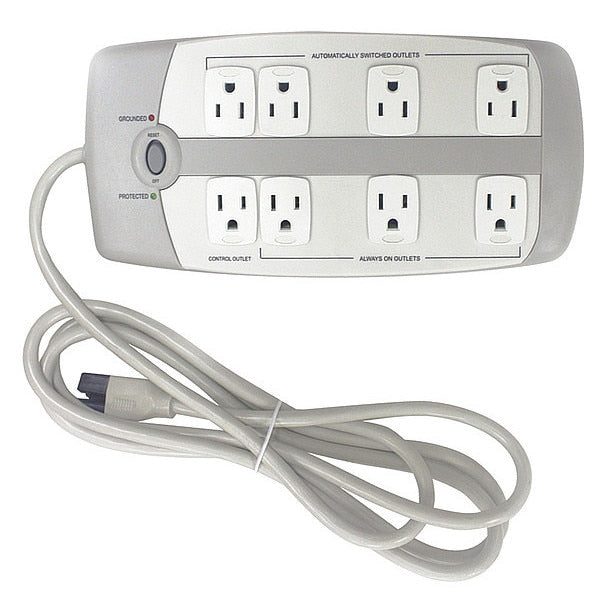 Surge Protector Outlet Strip, 8 ft., Gray
