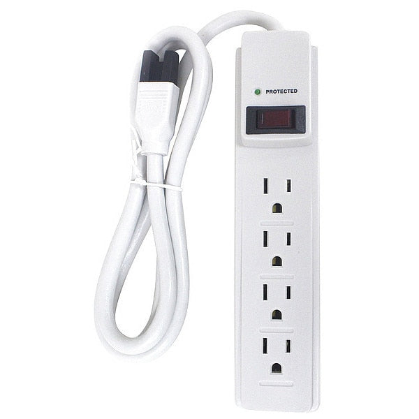 Surge Protector Outlet Strip, 4 ft., White