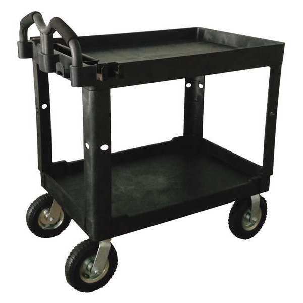 Polypropylene Utility Cart with Deep Lipped & Flush Plastic Shelves, Ergonomic, 2 Shelves, 500 lb