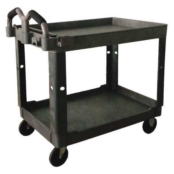 Polypropylene Utility Cart with Deep Lipped Plastic Shelves, Ergonomic, 2 Shelves, 500 lb