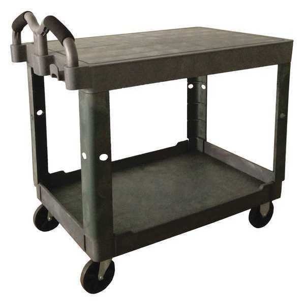 Polypropylene Utility Cart with Deep Lipped & Flush Plastic Shelves, Ergonomic, 2 Shelves, 500 lb