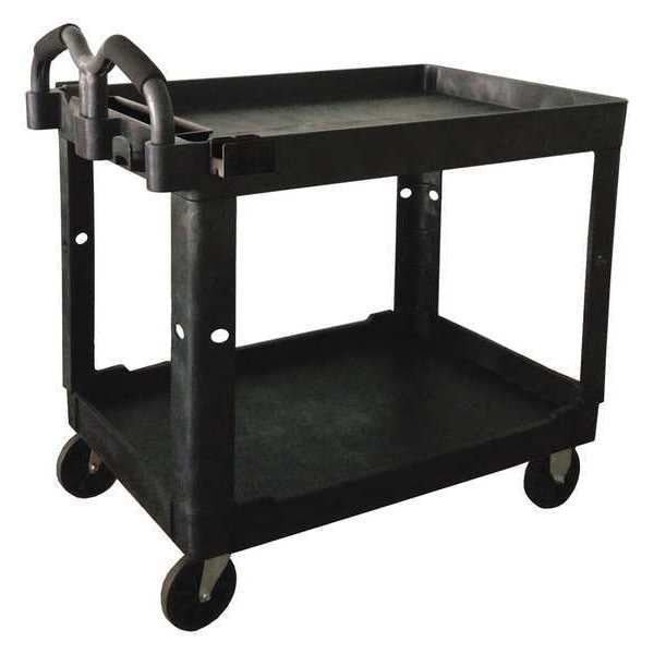 Polypropylene Utility Cart with Deep Lipped Plastic Shelves, Ergonomic, 2 Shelves, 500 lb