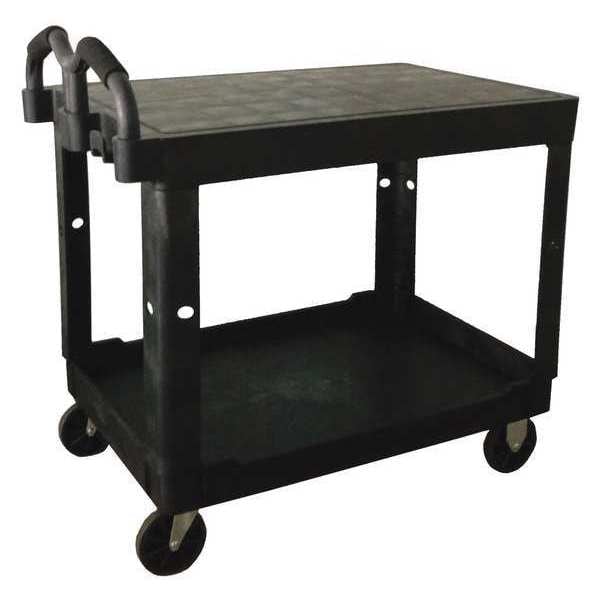Polypropylene Utility Cart with Deep Lipped & Flush Plastic Shelves, Ergonomic, 2 Shelves, 500 lb