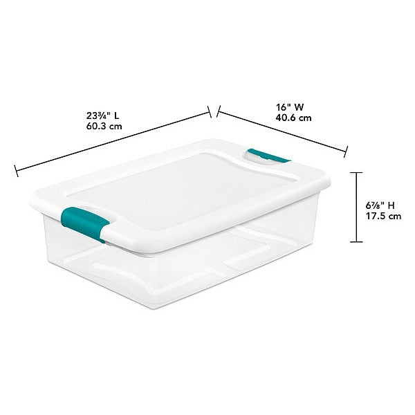 8 gal Storage Tote, Clear/White, Polypropylene, 23 3/4 in L x 16 in W x 6 7/8 in H