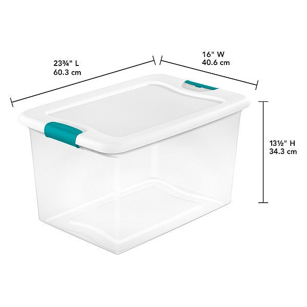 Storage Tote, Clear/White, Polypropylene, 23 3/4 in L, 16 in W, 13 1/2 in H, 16 gal Volume Capacity