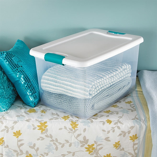 Storage Tote, Clear/White, Polypropylene, 23 3/4 in L, 16 in W, 13 1/2 in H, 16 gal Volume Capacity