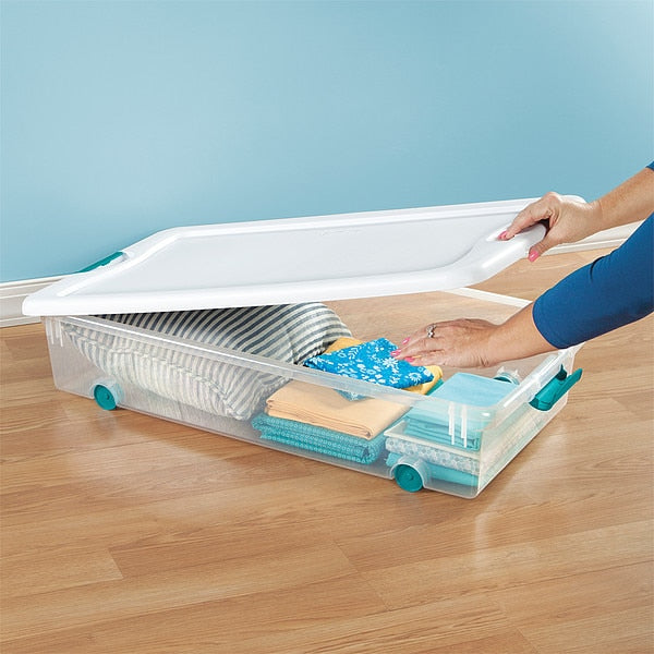Storage Tote, Clear/White, Polypropylene, 33 7/8 in L, 18 3/4 in W, 13 in H, 106 qt Volume Capacity