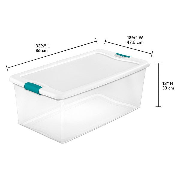 Storage Tote, Clear/White, Polypropylene, 33 7/8 in L, 18 3/4 in W, 7 in H, 14 gal Volume Capacity