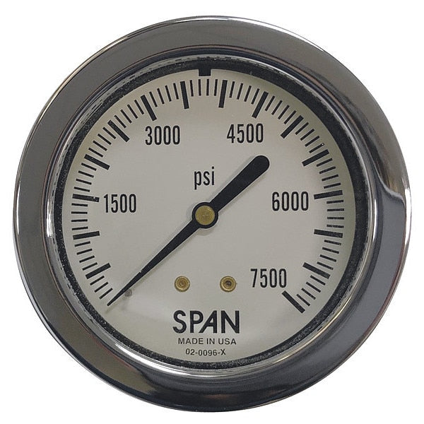 Pressure Gauge, 0 to 7500 psi, 1/4 in MNPT, Plastic, Black