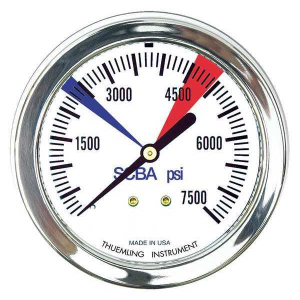 Pressure Gauge, 0 to 7500 psi, 1/4 in MNPT, Stainless Steel, Black