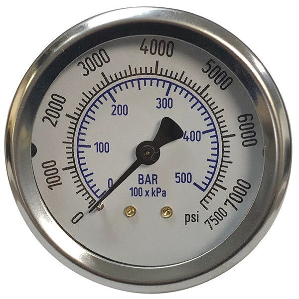 Pressure Gauge, 0 to 600 psi, 1/4 in MNPT, Stainless Steel, Black