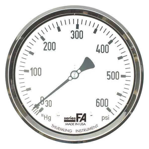 Compound Gauge, -30 to 0 to 400 psi, 1/4 in MNPT, Stainless Steel, Black