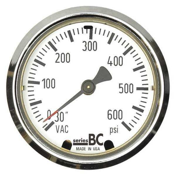 Compound Gauge, -30 to 0 to 400 psi, 1/4 in MNPT, Stainless Steel, Black