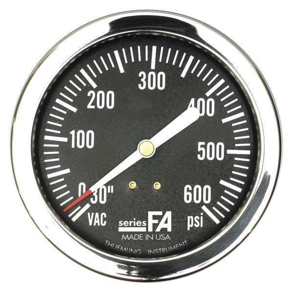 Compound Gauge, -30 to 0 to 600 psi, 1/4 in MNPT, Plastic, Black