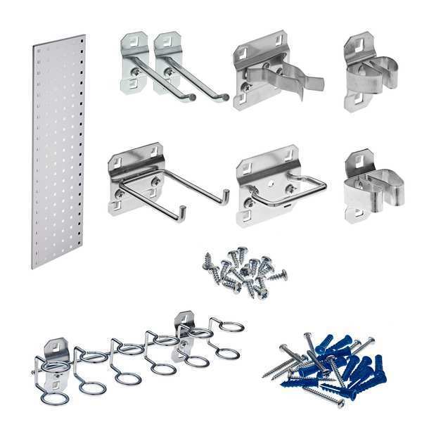 White Tool Storage Kit with (1) 31.5 In. x 9 In. 18-Gauge Steel Square Hole Pegboard 8 pc. LocHook Assortment