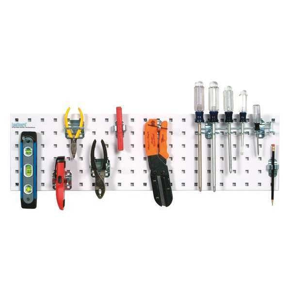 White Tool Storage Kit with (1) 31.5 In. x 9 In. 18-Gauge Steel Square Hole Pegboard 8 pc. LocHook Assortment