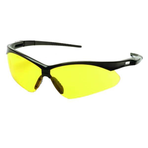 Safety Glasses, Wraparound Amber Polycarbonate Lens, Scratch-Resistant