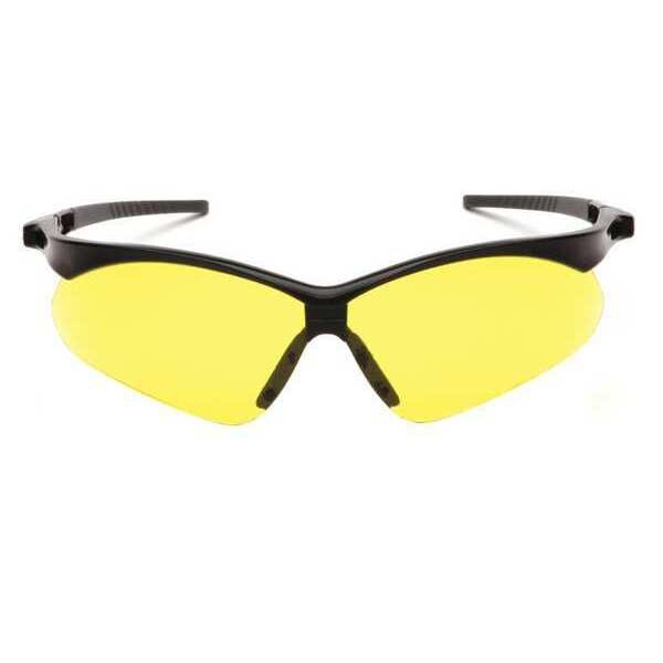 Safety Glasses, Wraparound Amber Polycarbonate Lens, Scratch-Resistant