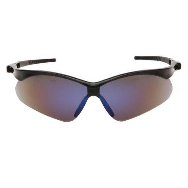 Safety Glasses, Wraparound Blue Mirror Polycarbonate Lens, Scratch-Resistant