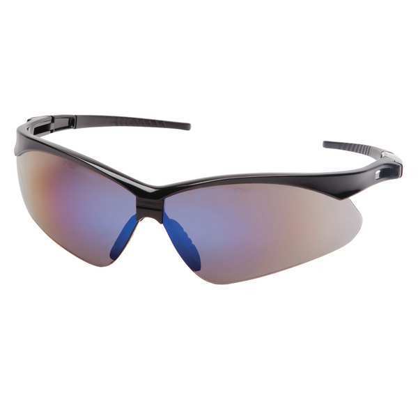 Safety Glasses, Wraparound Blue Mirror Polycarbonate Lens, Scratch-Resistant