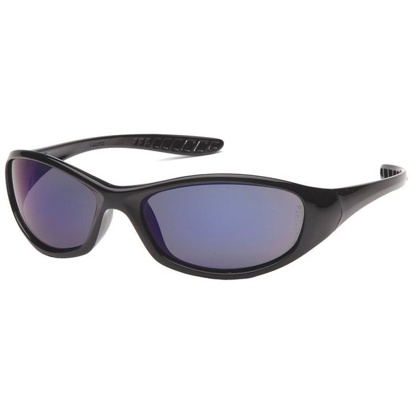 Safety Glasses, Wraparound Blue Mirror Polycarbonate Lens, Scratch-Resistant
