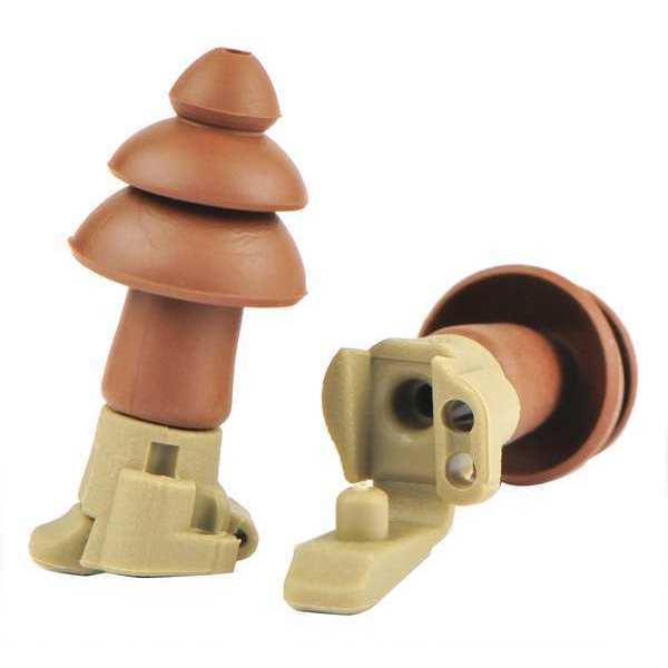 Reusable Corded Ear Plugs, Flanged Shape, 24 dB, 1 Pairs, Tan
