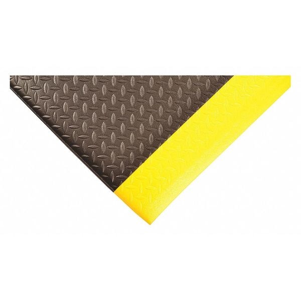Antifatigue Runner, Black/Yellow, 12 ft. L x 3 ft. W, Vinyl, Diamond Plate Surface Pattern