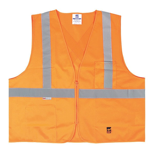 Safety Vest, Solid, Zipper, Orange, S/M, PK25