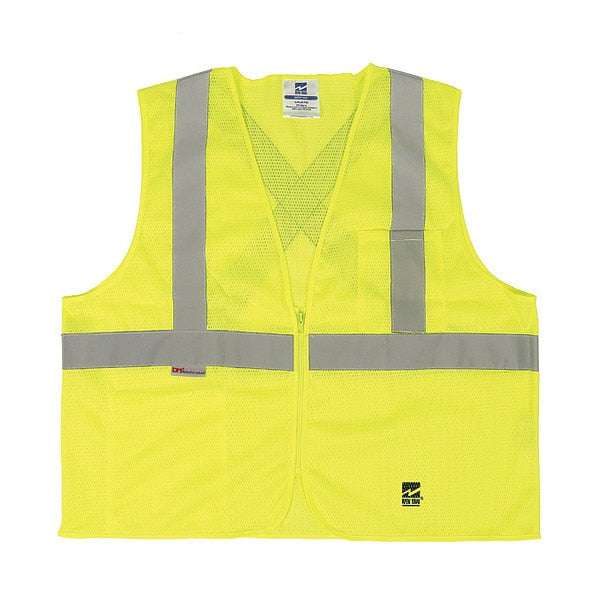 Safety Vest, Mesh, Zipper, Green, L/XL, PK25
