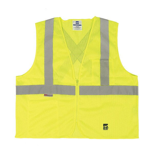 Safety Vest, Mesh, Zipper, Green, S/M, PK25