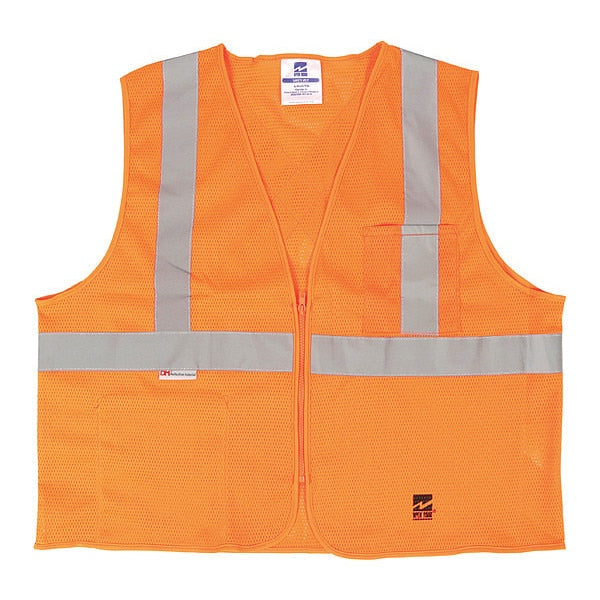 Safety Vest, Mesh, Zipper, Org, 4XL/5XL, PK25