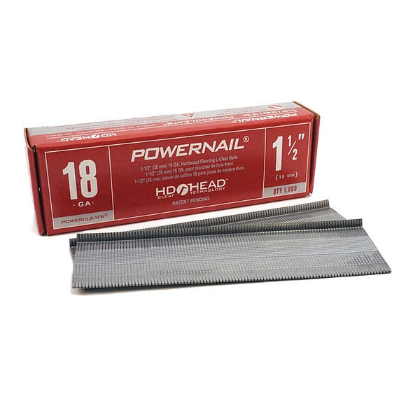 Collated Flooring Nail, 1-1/2 in L, 18 ga, L-Head Head, 1000 PK