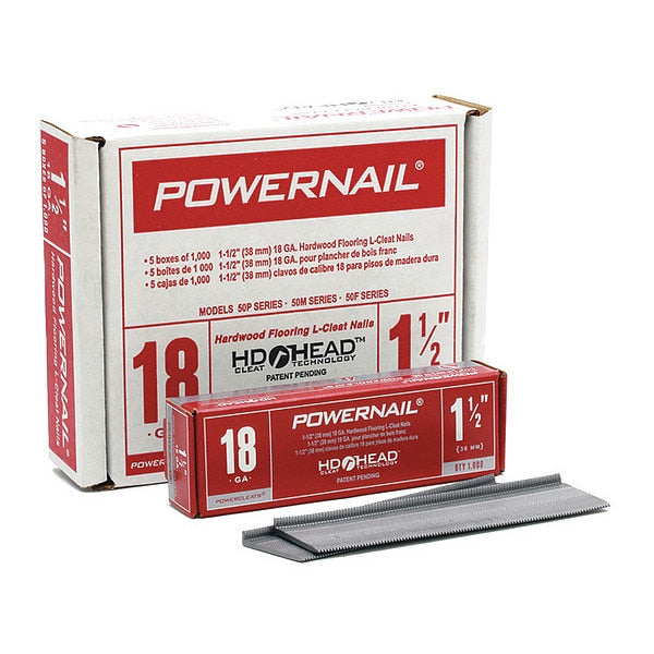 Collated Flooring Nail, 1-1/2 in L, 18 ga, L-Head Head, 5000 PK