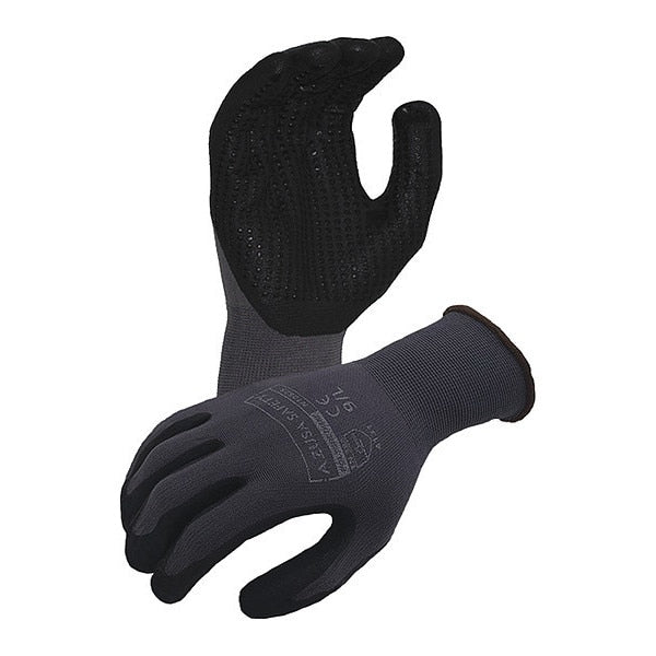 13 ga. Gray Nylon Gloves, Black Micro-Foam Nitrile Palm Coating w/Raised Nitrile Dots, S