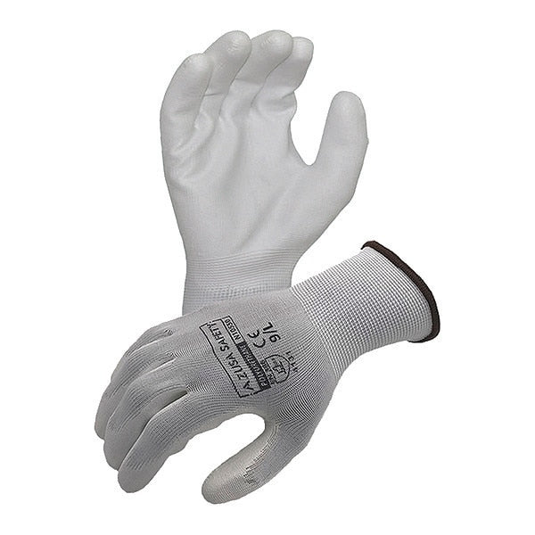 Economy 13 Ga. Nylon Gloves, Polyurethane Palm Coating, White, M
