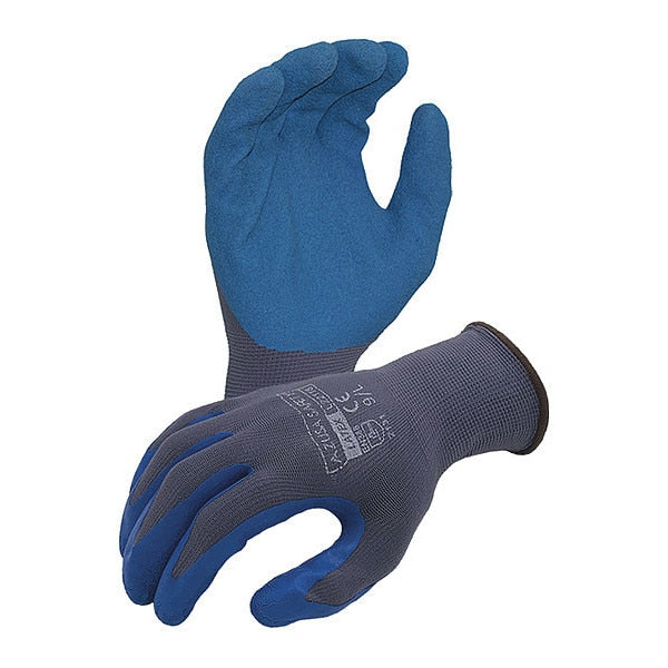Economy 13 ga. Gray Nylon Gloves, Blue Crinkle Latex Palm Coating, S