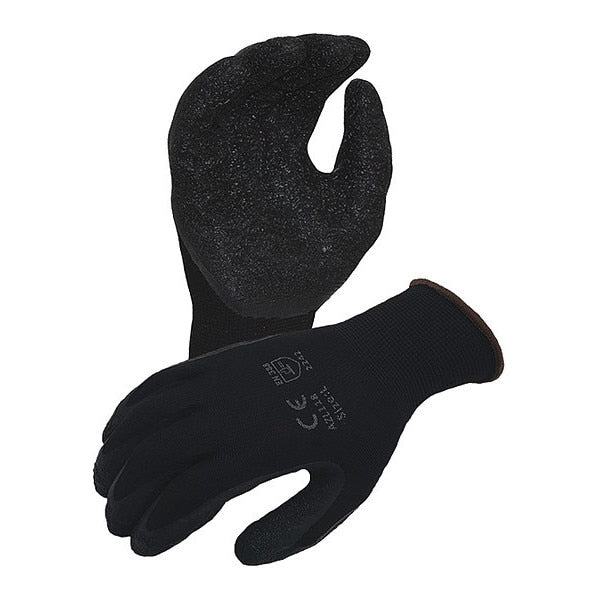 Economy 13 ga. Polyester Gloves, Crinkle Latex Palm Coating, Black, S