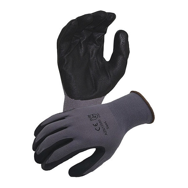13 ga. Gray Nylon Gloves, Black Micro-Foam Nitrile Palm Coating, XL