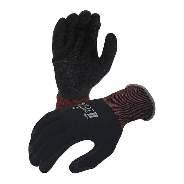 Karbonhex Premium 13 ga. Nylon/Spandex Gloves, Crinkle Latex Palm Coating, Black/Red Cuff, 2XL