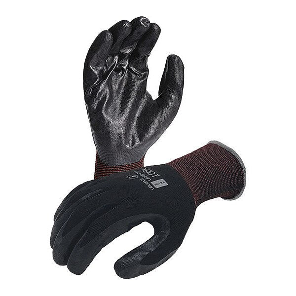 Karbonhex Premium Nylon/Spandex Gloves, Flat Nitrile Palm Coating, Black/Red Cuff, L